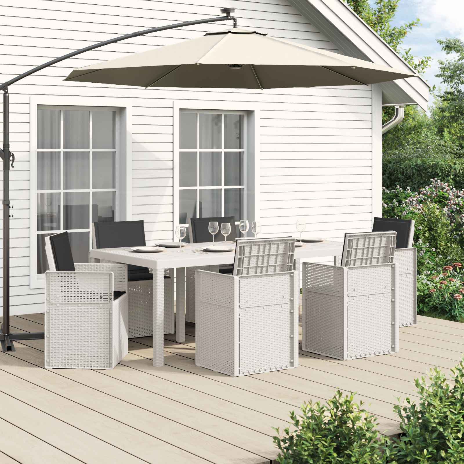 Ensemble de salle à manger pour jardin avec coussin 7 pcs PP - XIOS