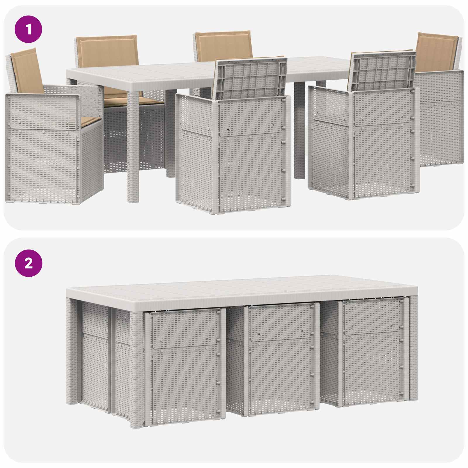 Ensemble de salle à manger pour jardin 7 pcs Blanc et taupe PP - XIOS