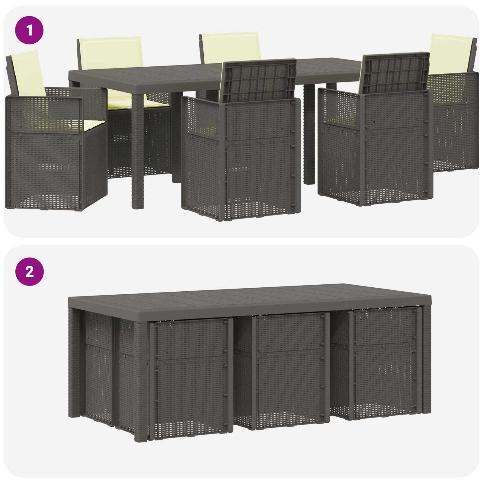 Ensemble de salle à manger pour jardin avec coussin 7 pcs PP - XIOS