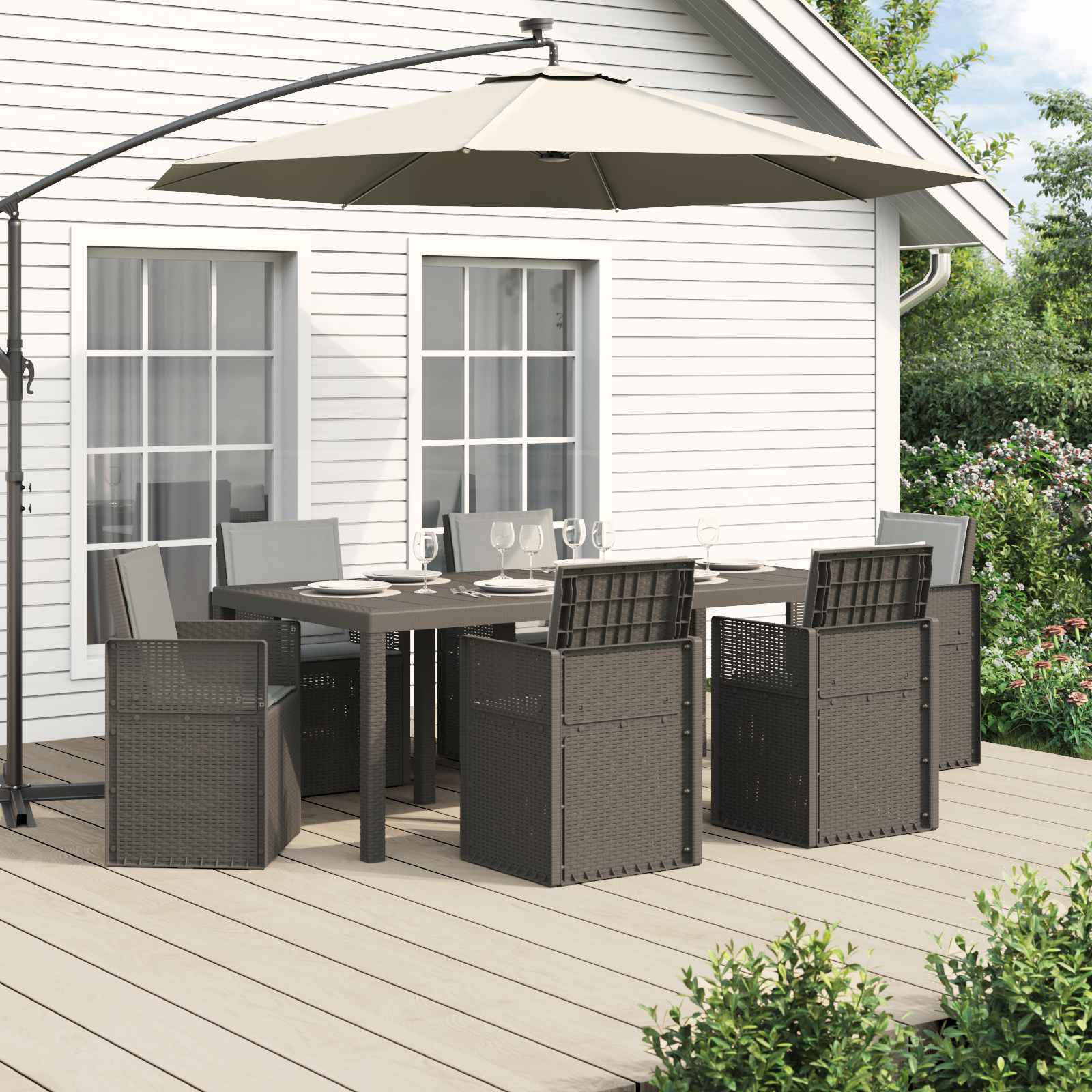 Ensemble de salle à manger pour jardin 7 pcs Gris clair PP - XIOS