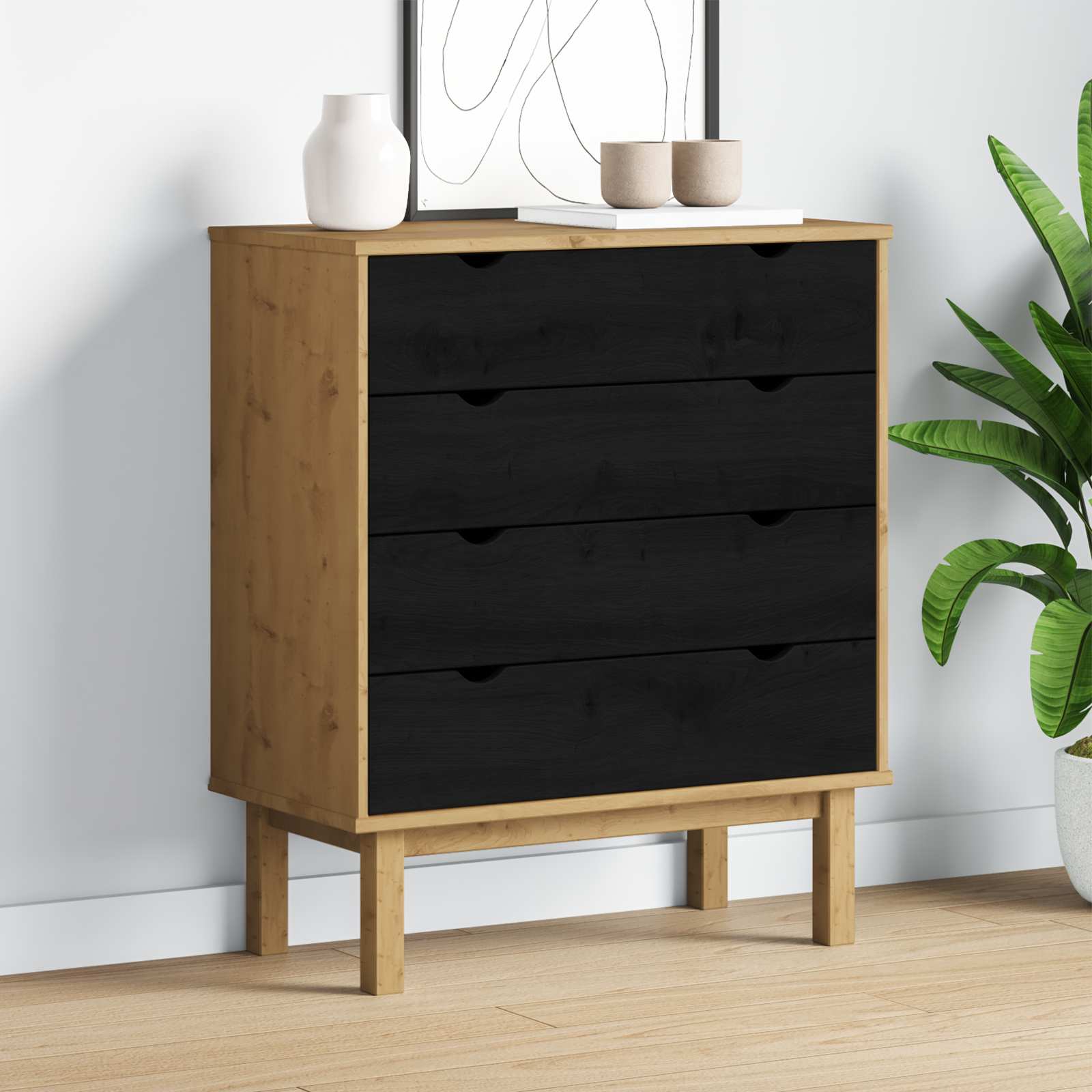 Commode OTTA Noir 76,5 x 39,5 x 90 cm Bois de pin massif - XIOS
