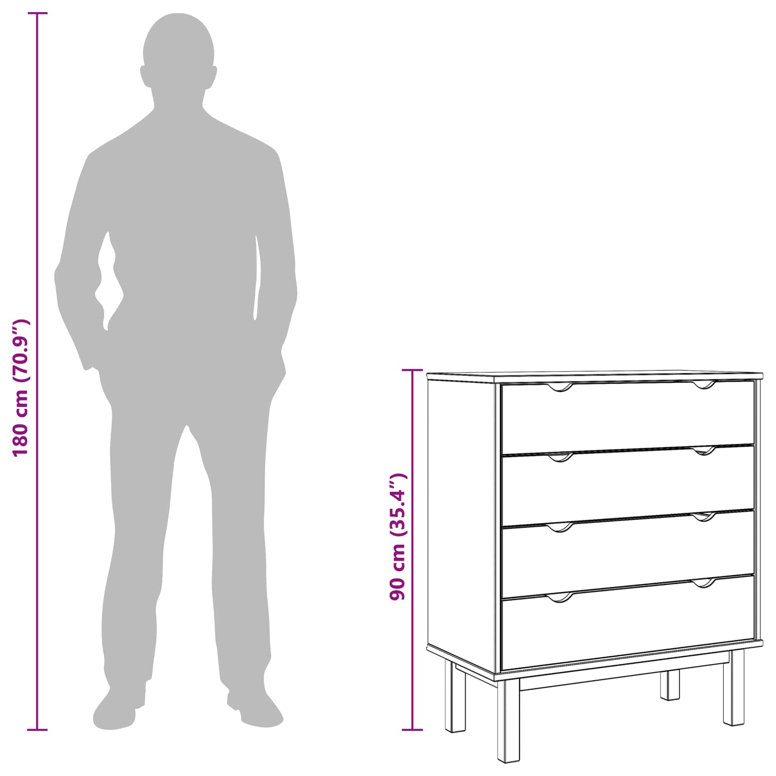 Commode OTTA Noir 76,5 x 39,5 x 90 cm Bois de pin massif - XIOS