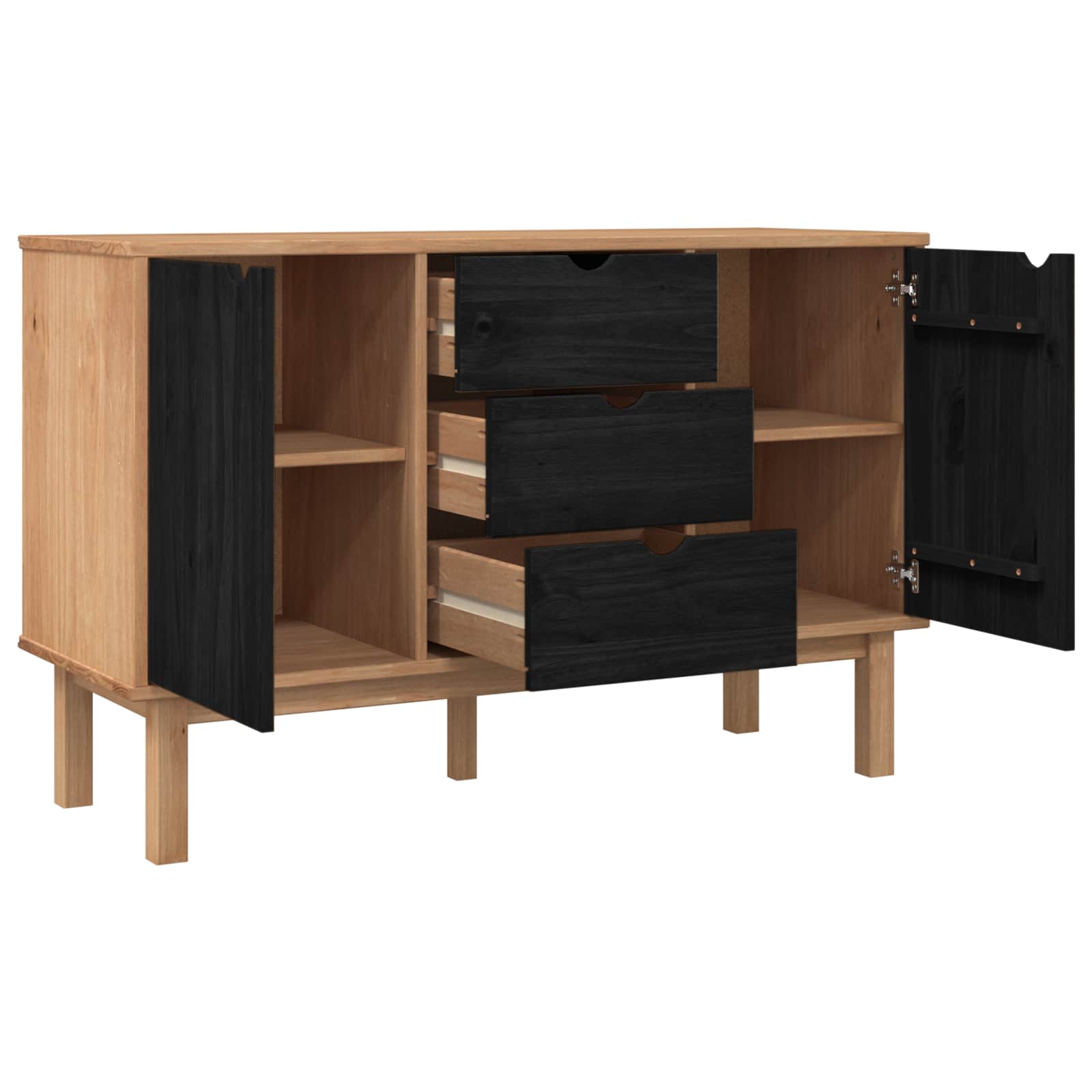 Buffet OTTA Noir 113,5 x 43 x 73 cm Bois de pin massif - XIOS