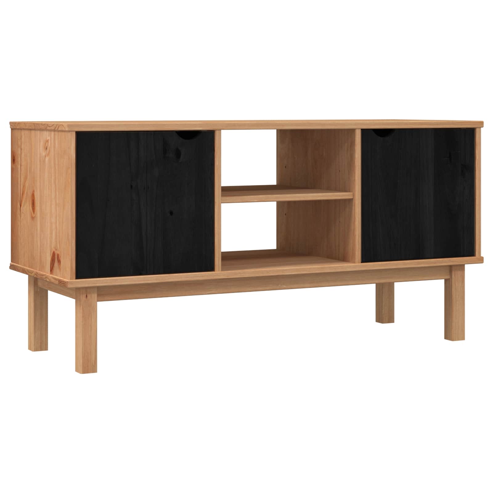 Meuble TV OTTA 113,5 x 43 x 57 cm Noir Bois de pin massif - XIOS