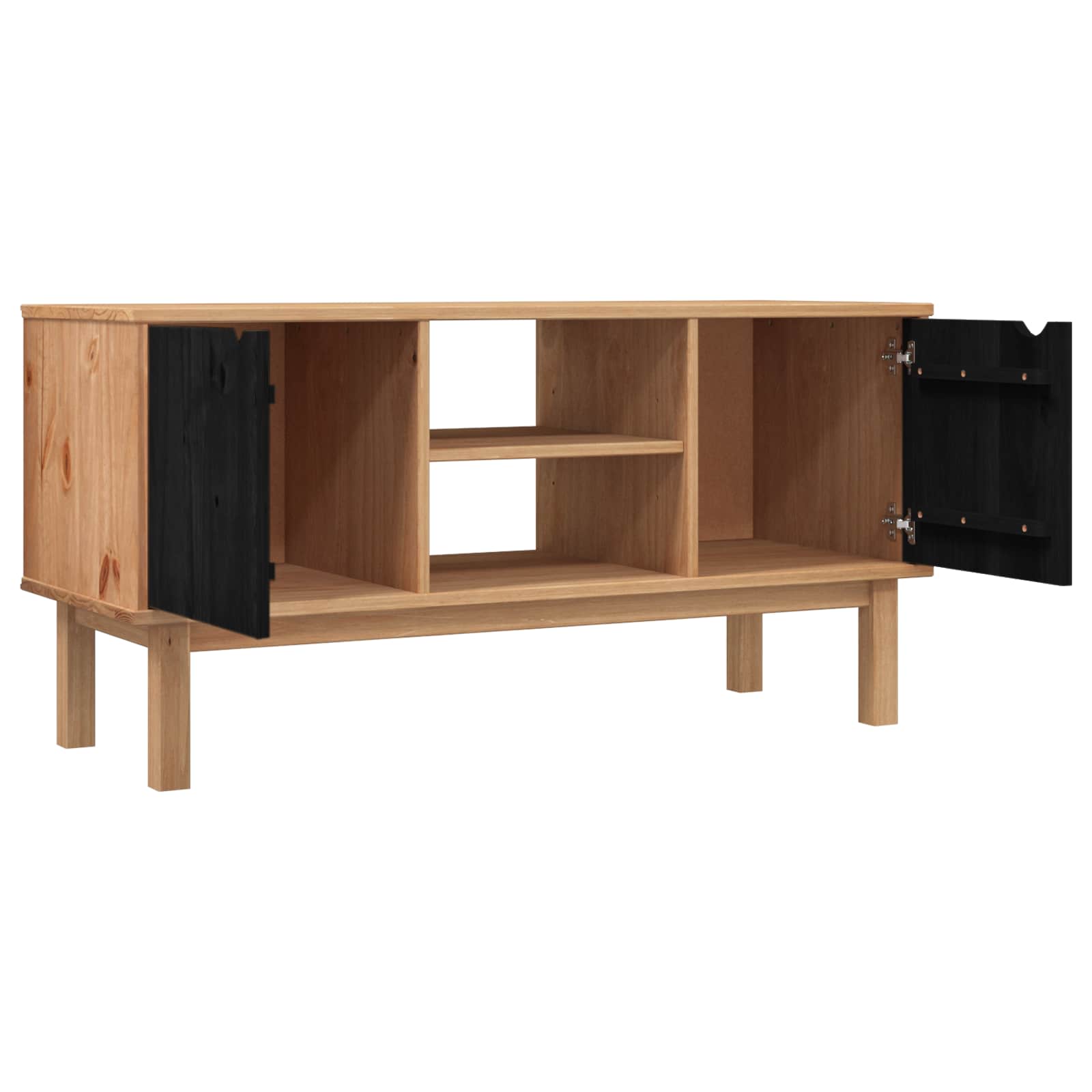 Meuble TV OTTA 113,5 x 43 x 57 cm Noir Bois de pin massif - XIOS