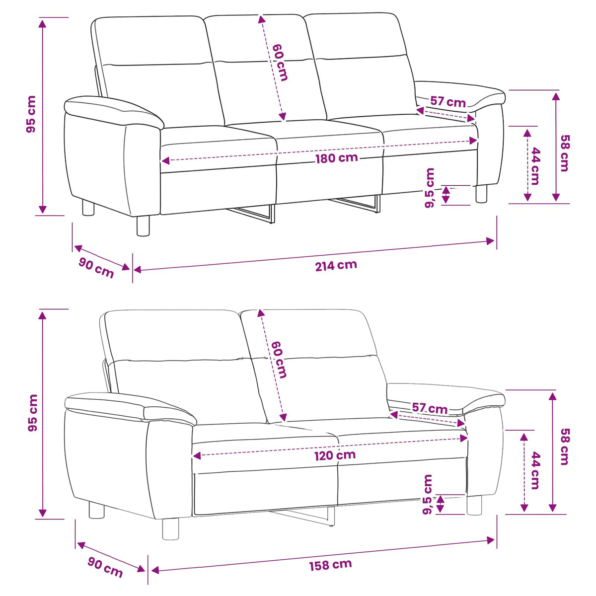 Ensemble de Canapés 2 pcs Gris foncé Tissu