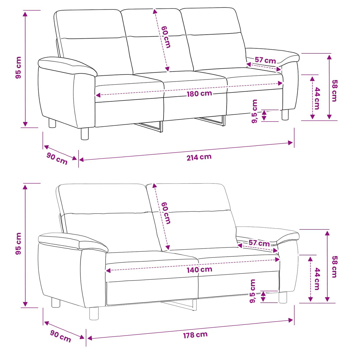 Ensemble de Canapés 2 pcs Gris foncé Tissu
