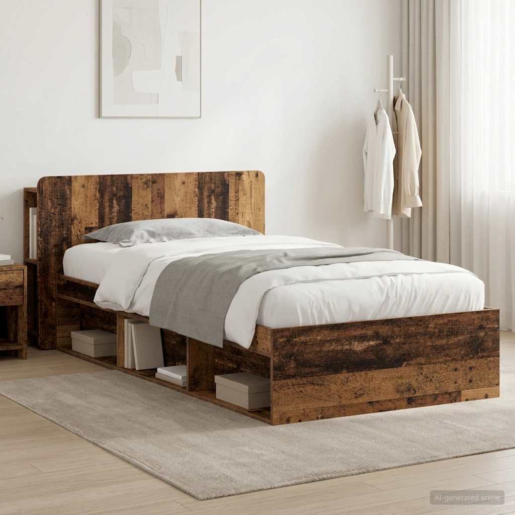 Cadre de lit avec rangement Bois ancien 75 x 190 cm