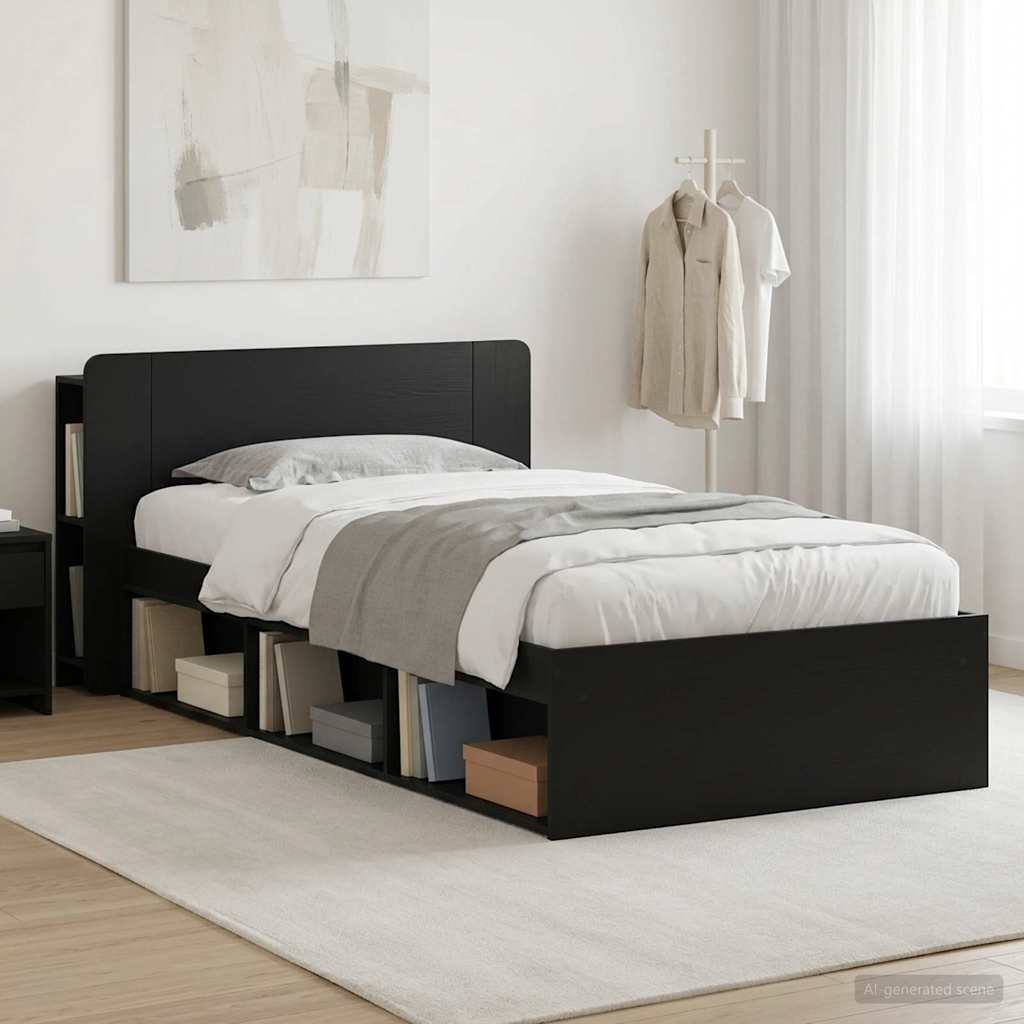 Cadre de lit avec rangement Noir 90 x 190 cm Bois d'ingénierie