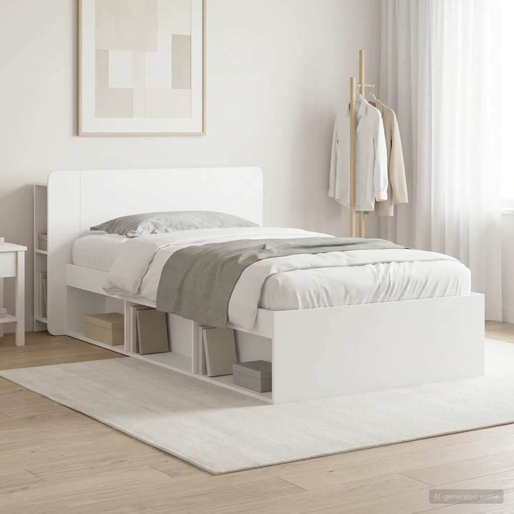 Cadre de lit avec rangement avec tête de lit Blanc 100 x 200 cm