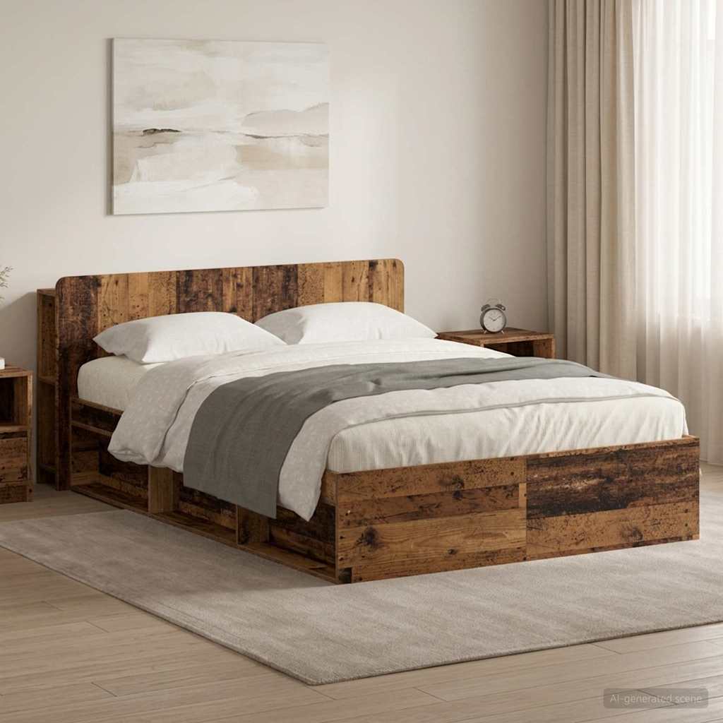 Cadre de lit avec rangement Bois ancien 135 x 190 cm
