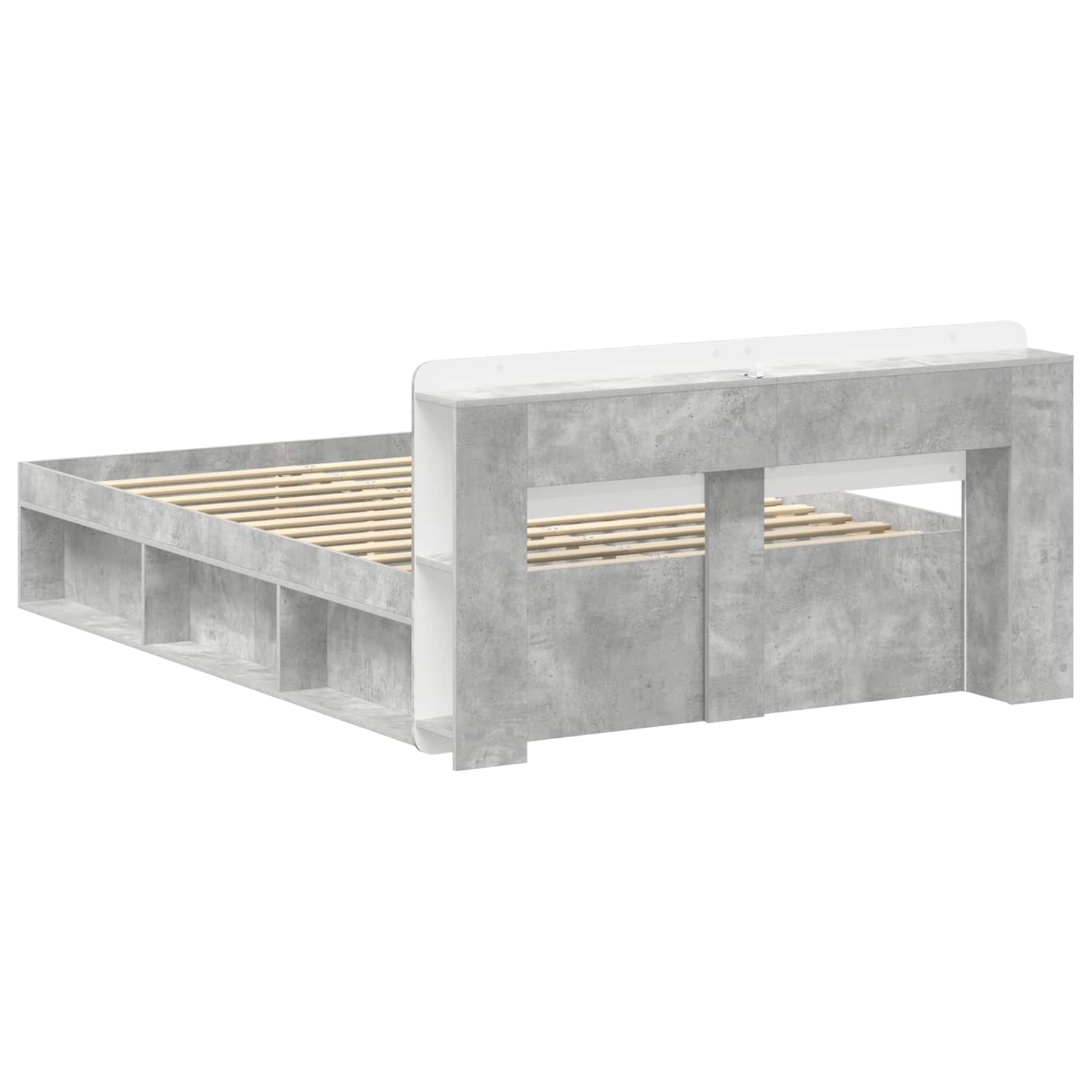 Cadre de lit avec rangement Gris béton 140 x 190 cm