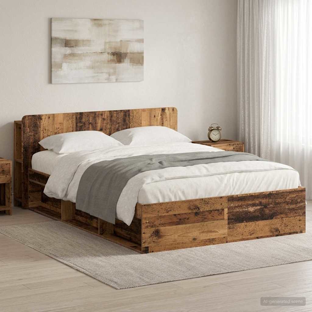 Cadre de lit avec rangement Bois ancien 140 x 190 cm - XIOS