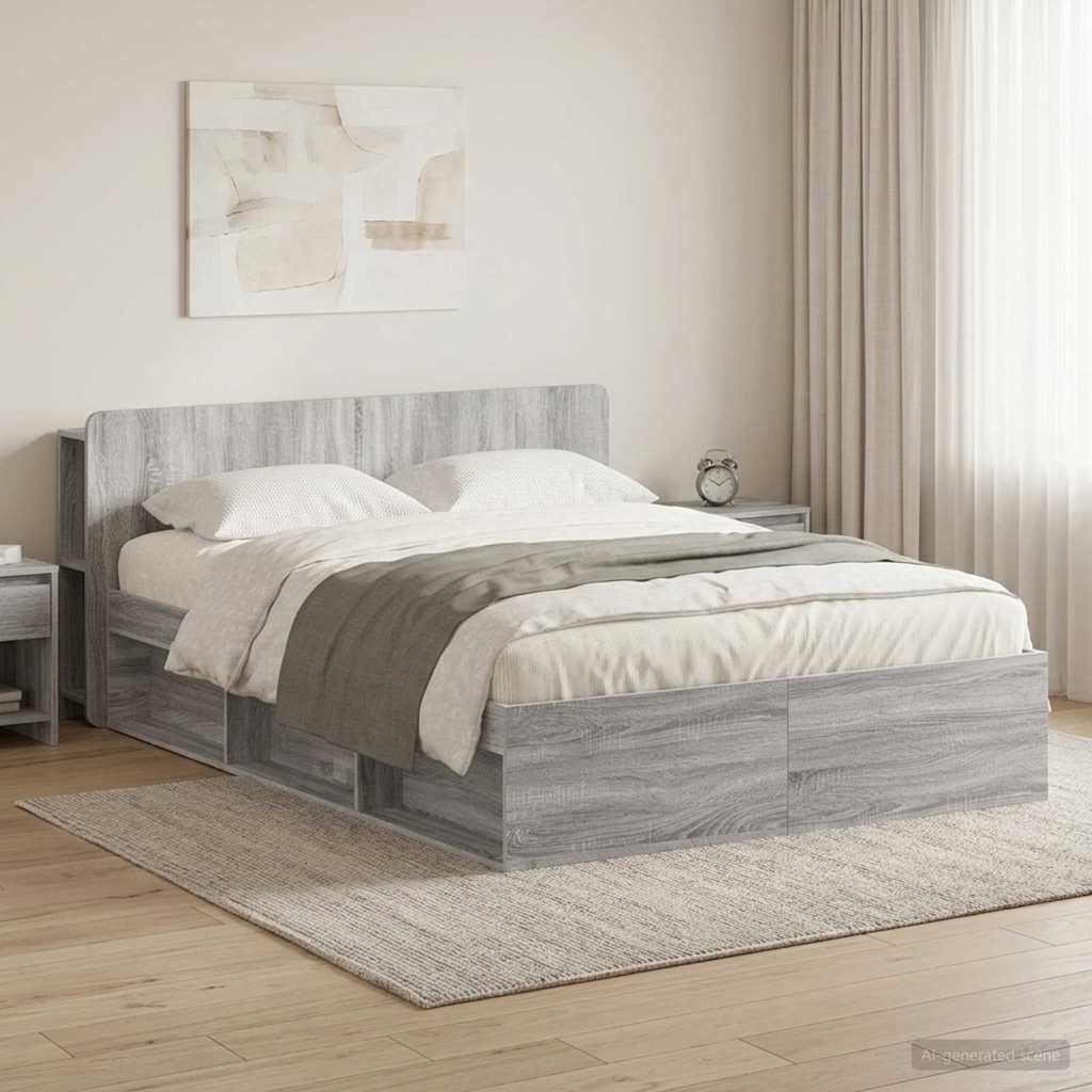 Cadre de lit avec rangement Sonoma gris 140 x 200 cm