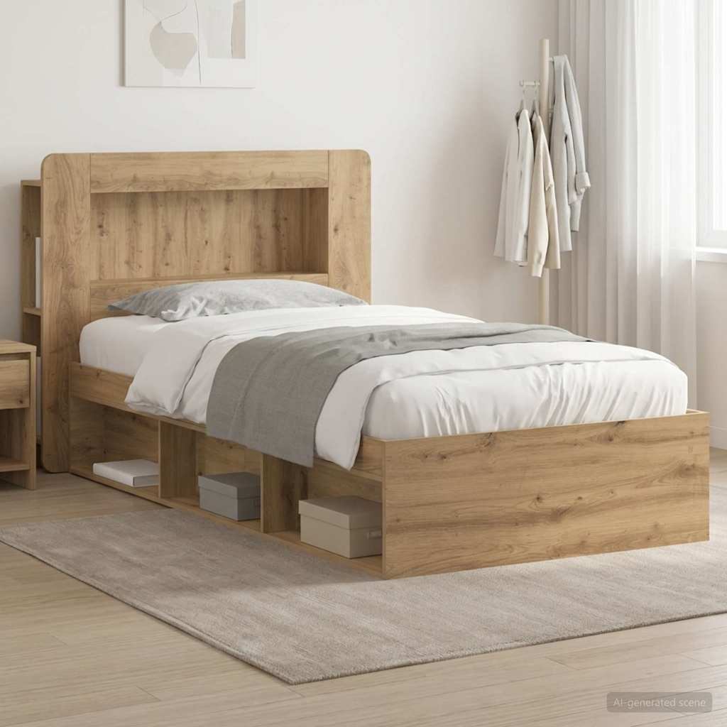 Cadre de lit avec rangement Chêne artisanal 75 x 190 cm - XIOS