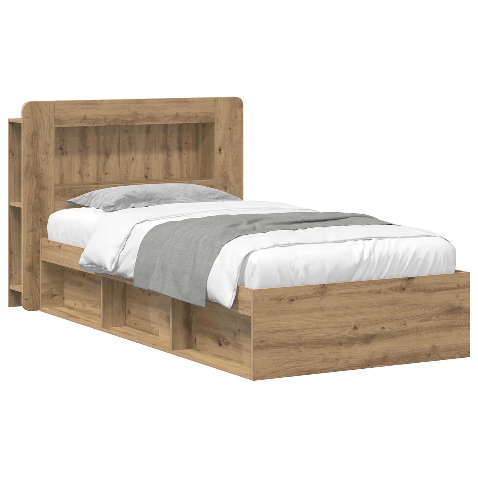 Cadre de lit avec rangement Chêne artisanal 75 x 190 cm - XIOS