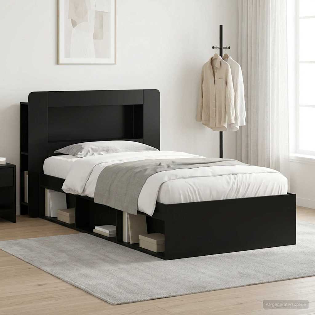 Cadre de lit avec rangement Noir 100 x 200 cm Bois d'ingénierie
