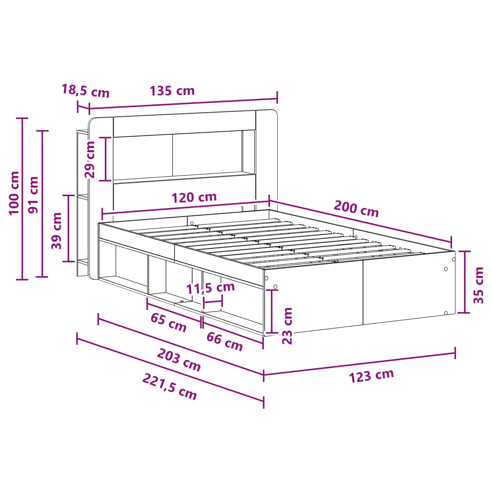 Cadre de lit avec rangement Bois ancien 120 x 200 cm - XIOS