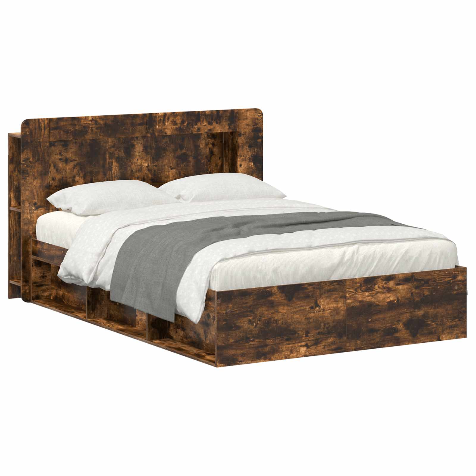 Cadre de lit avec rangement Chêne fumé 140 x 190 cm