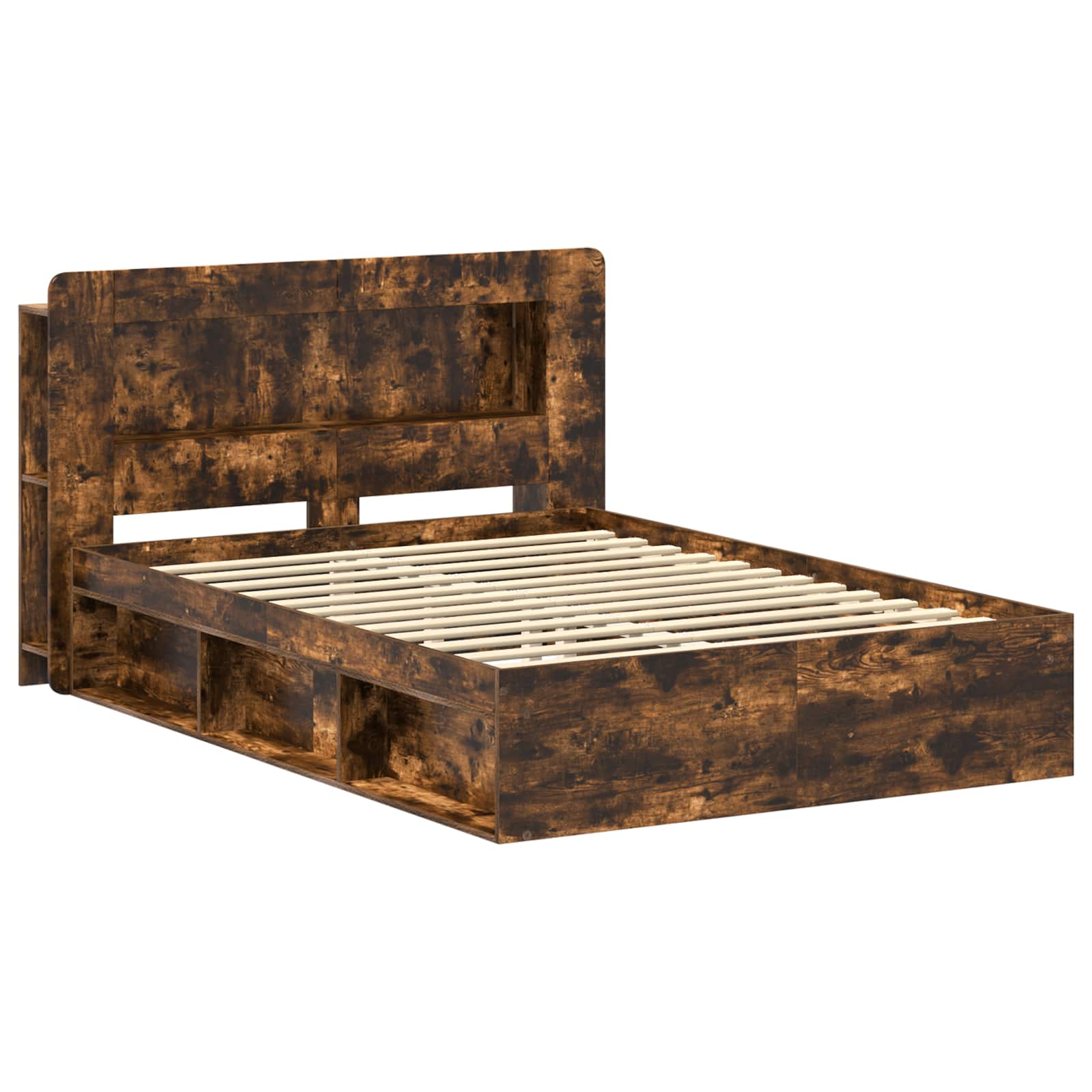 Cadre de lit avec rangement Chêne fumé 140 x 190 cm