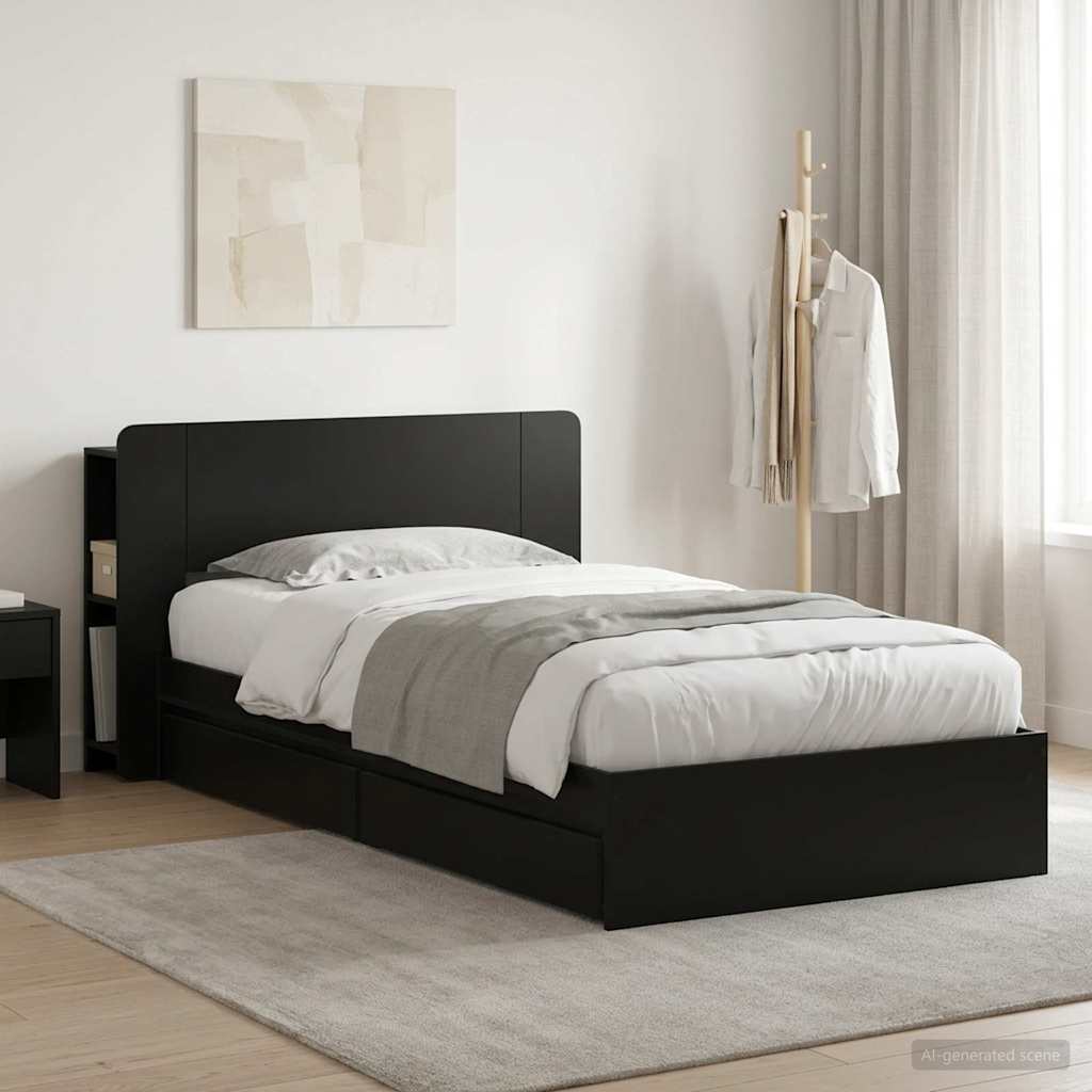 Cadre de lit avec rangement Noir 75 x 190 cm Bois d'ingénierie