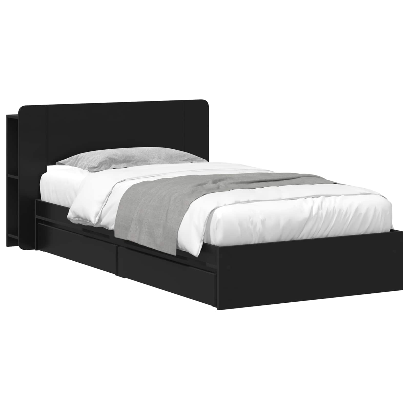 Cadre de lit avec rangement Noir 90 x 190 cm Bois d'ingénierie