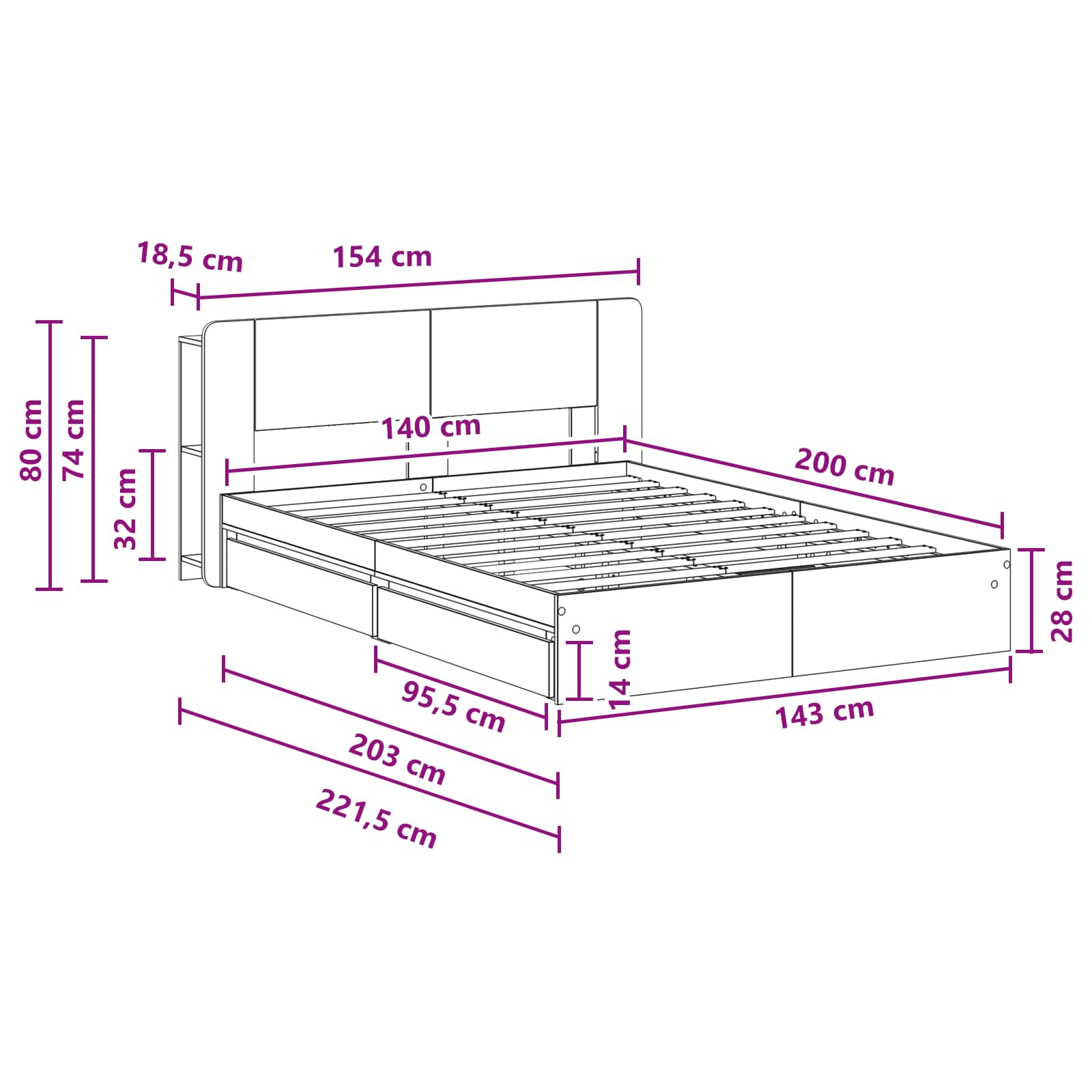 Cadre de lit avec rangement Sonoma gris 140 x 200 cm - XIOS