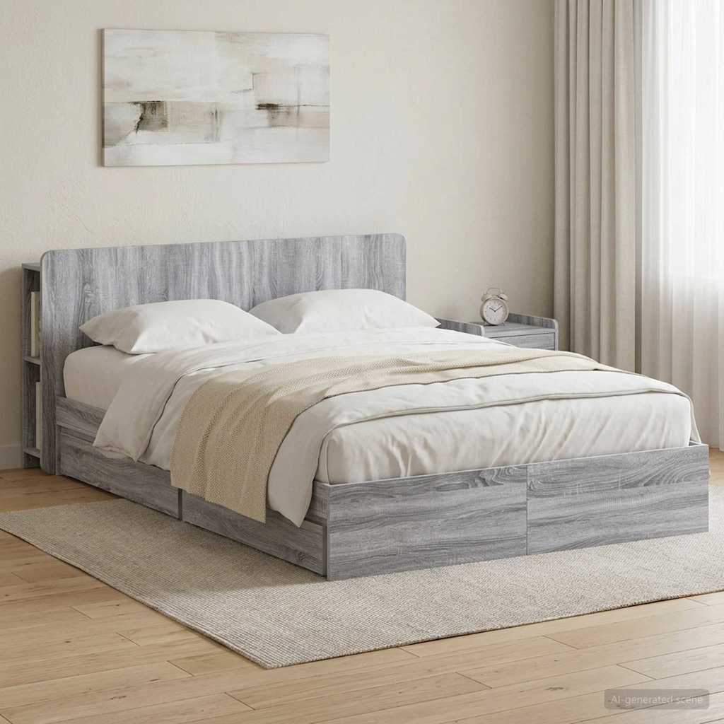 Cadre de lit avec rangement Sonoma gris 150 x 200 cm - XIOS