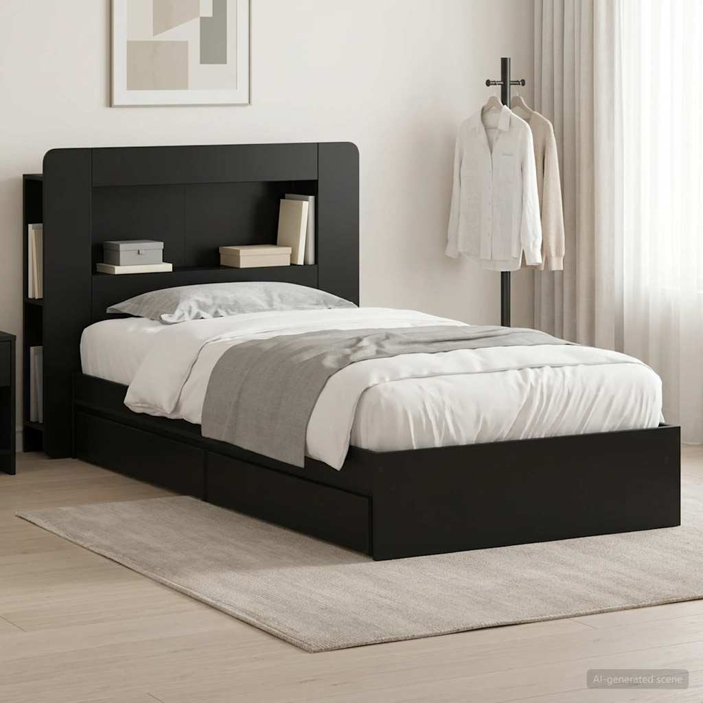 Cadre de lit avec rangement Noir 75 x 190 cm Bois d'ingénierie