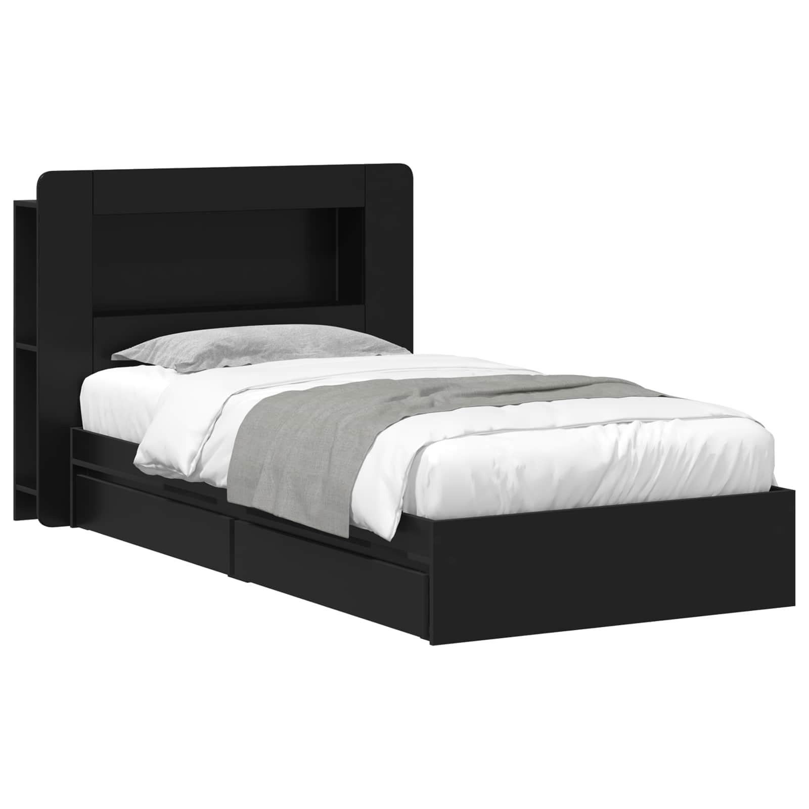 Cadre de lit avec rangement Noir 90 x 190 cm Bois d'ingénierie