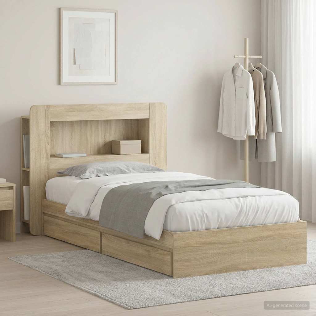 Cadre de lit avec rangement Chêne Sonoma 90 x 190 cm