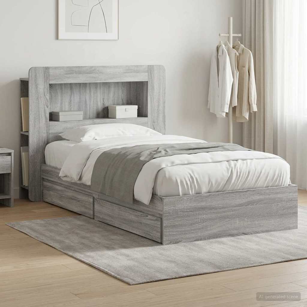Cadre de lit avec rangement avec tiroir Sonoma gris 90 x 200 cm