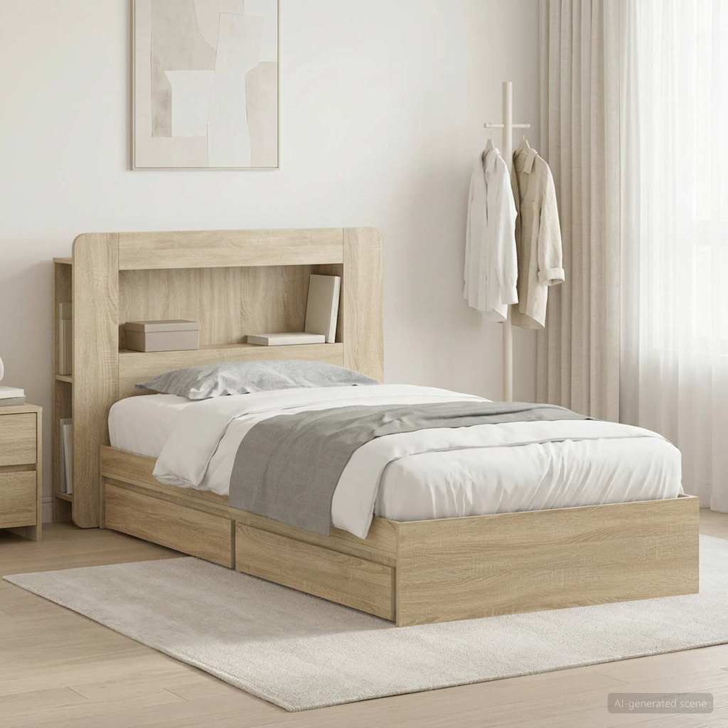 Cadre de lit avec rangement Chêne Sonoma 90 x 200 cm - XIOS