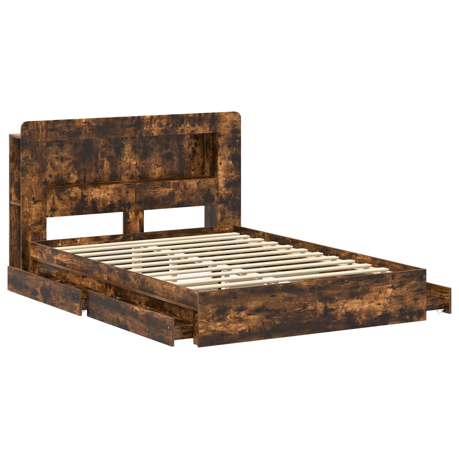Cadre de lit avec rangement avec tiroir Chêne fumé 135 x 190 cm