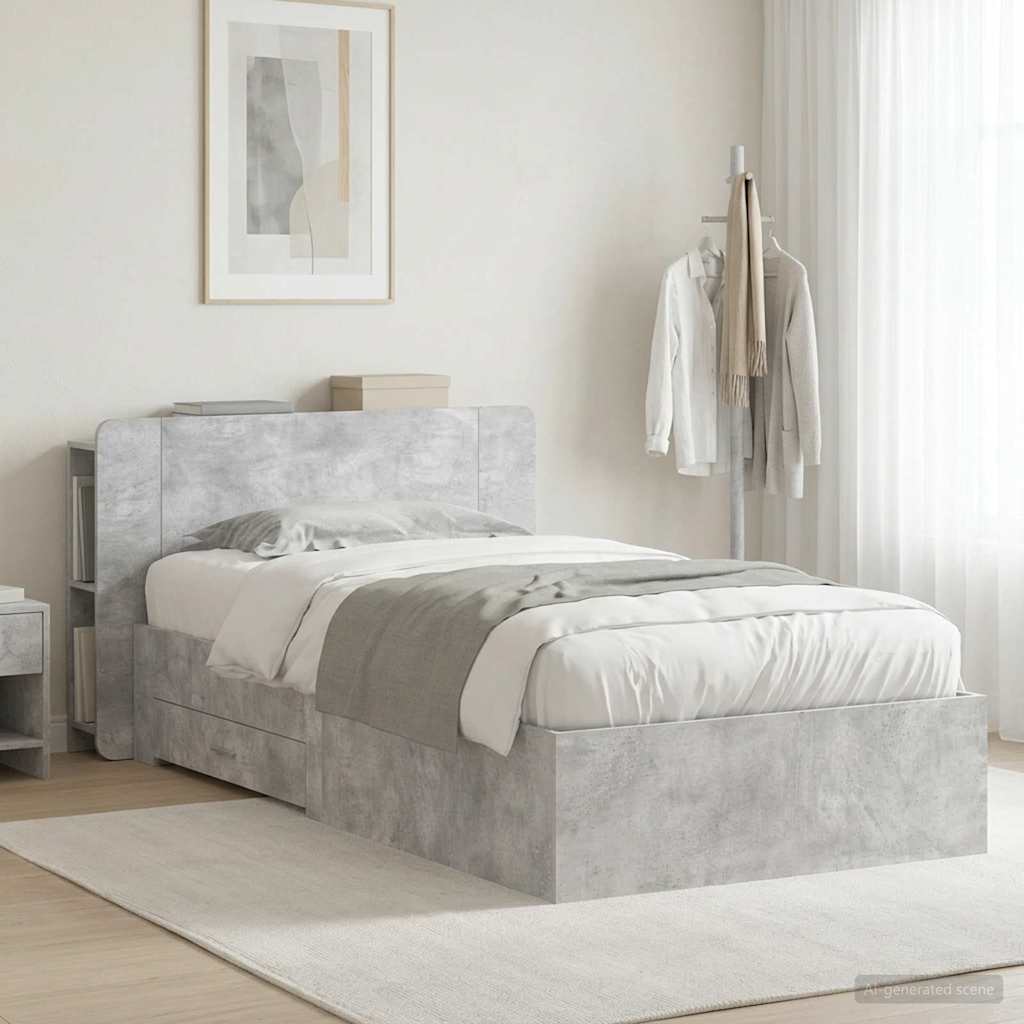 Cadre de lit avec rangement Gris béton 80 x 200 cm