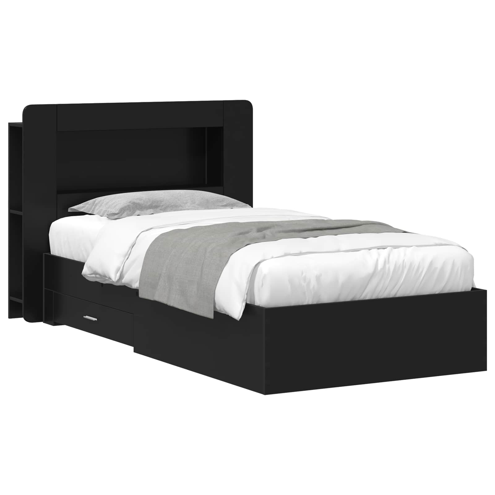 Cadre de lit avec rangement Noir 75 x 190 cm Bois d'ingénierie