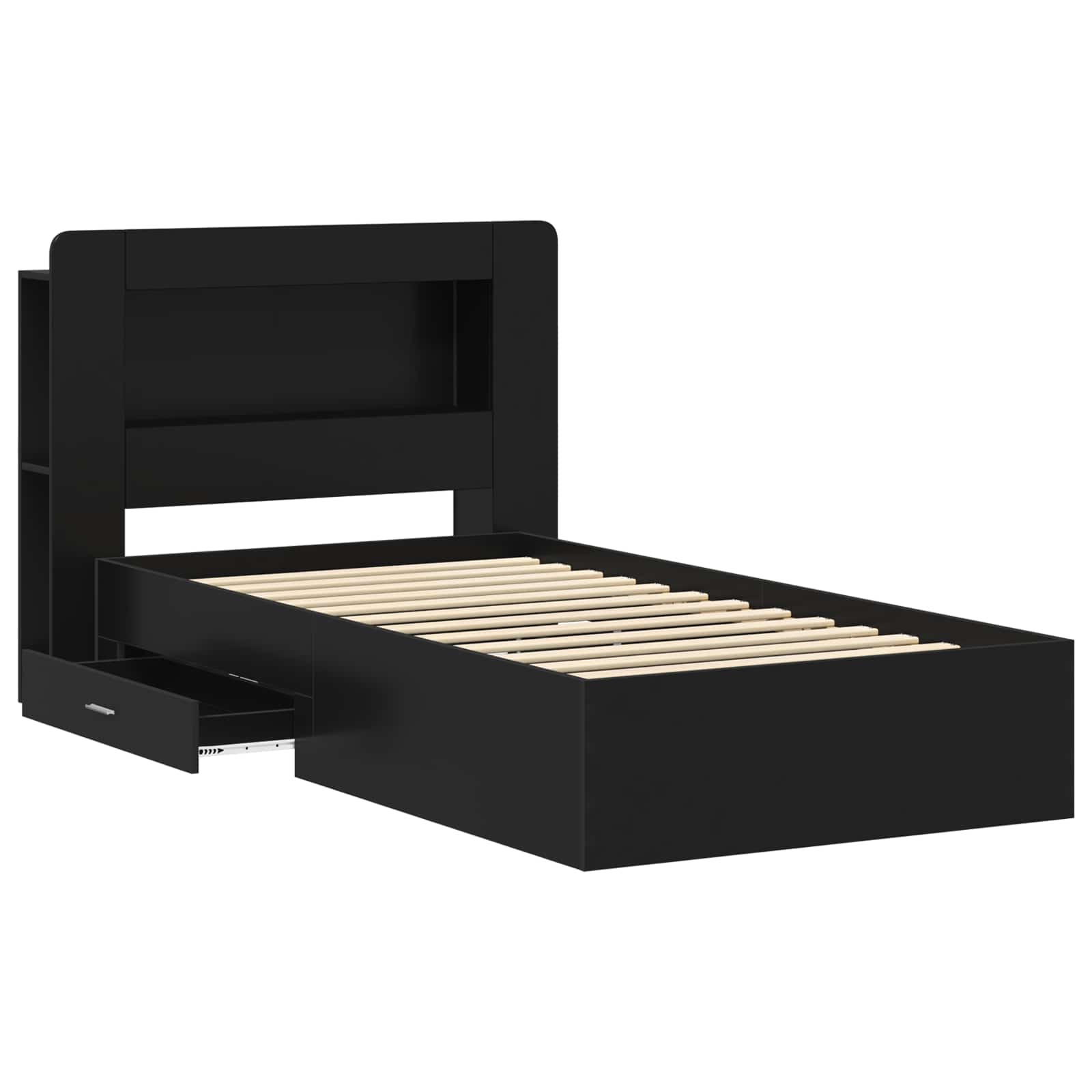 Cadre de lit avec rangement Noir 75 x 190 cm Bois d'ingénierie