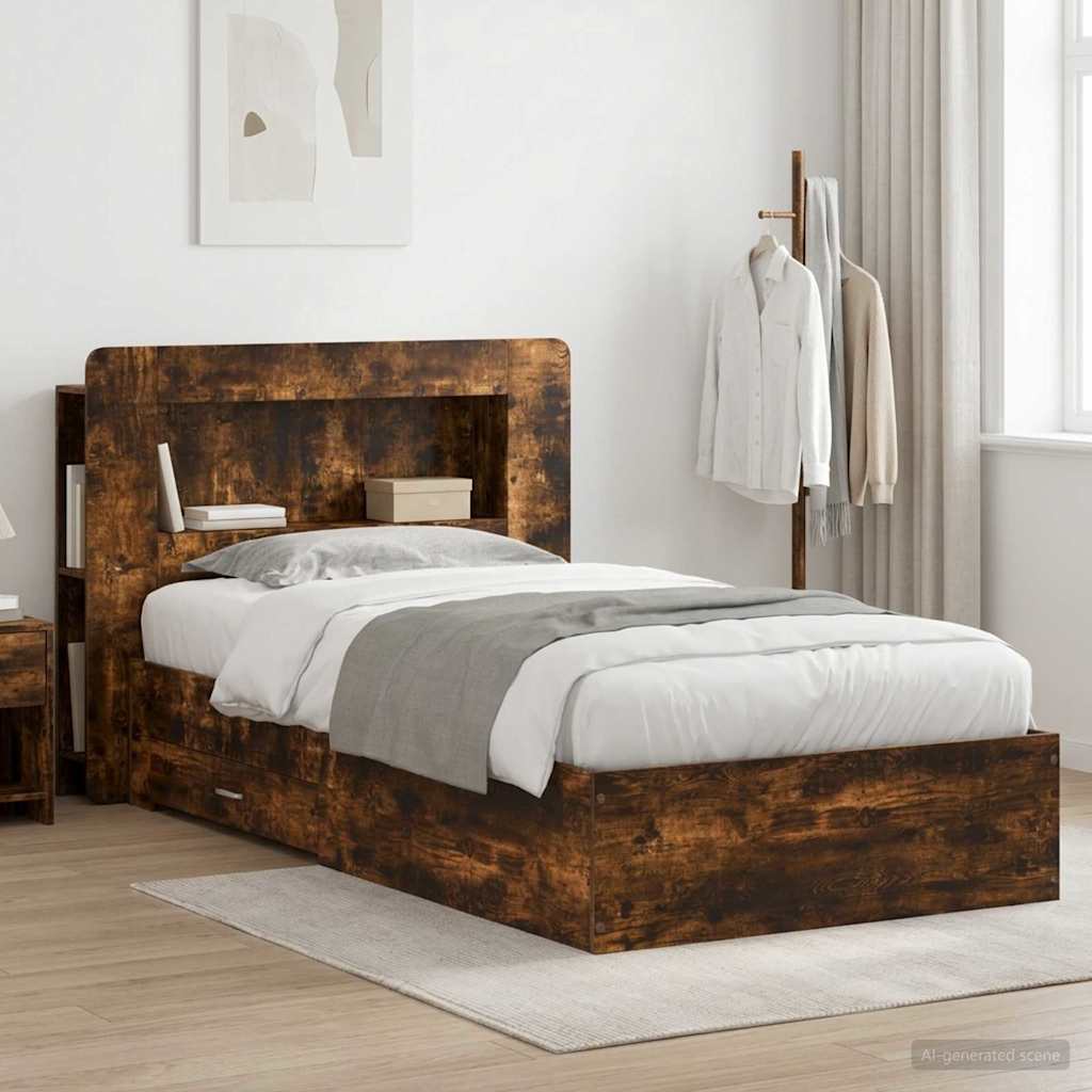 Cadre de lit avec rangement Chêne fumé 80 x 200 cm