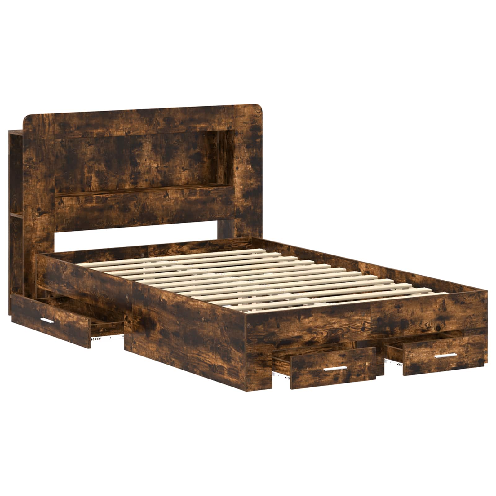 Cadre de lit avec rangement Chêne fumé 120 x 190 cm