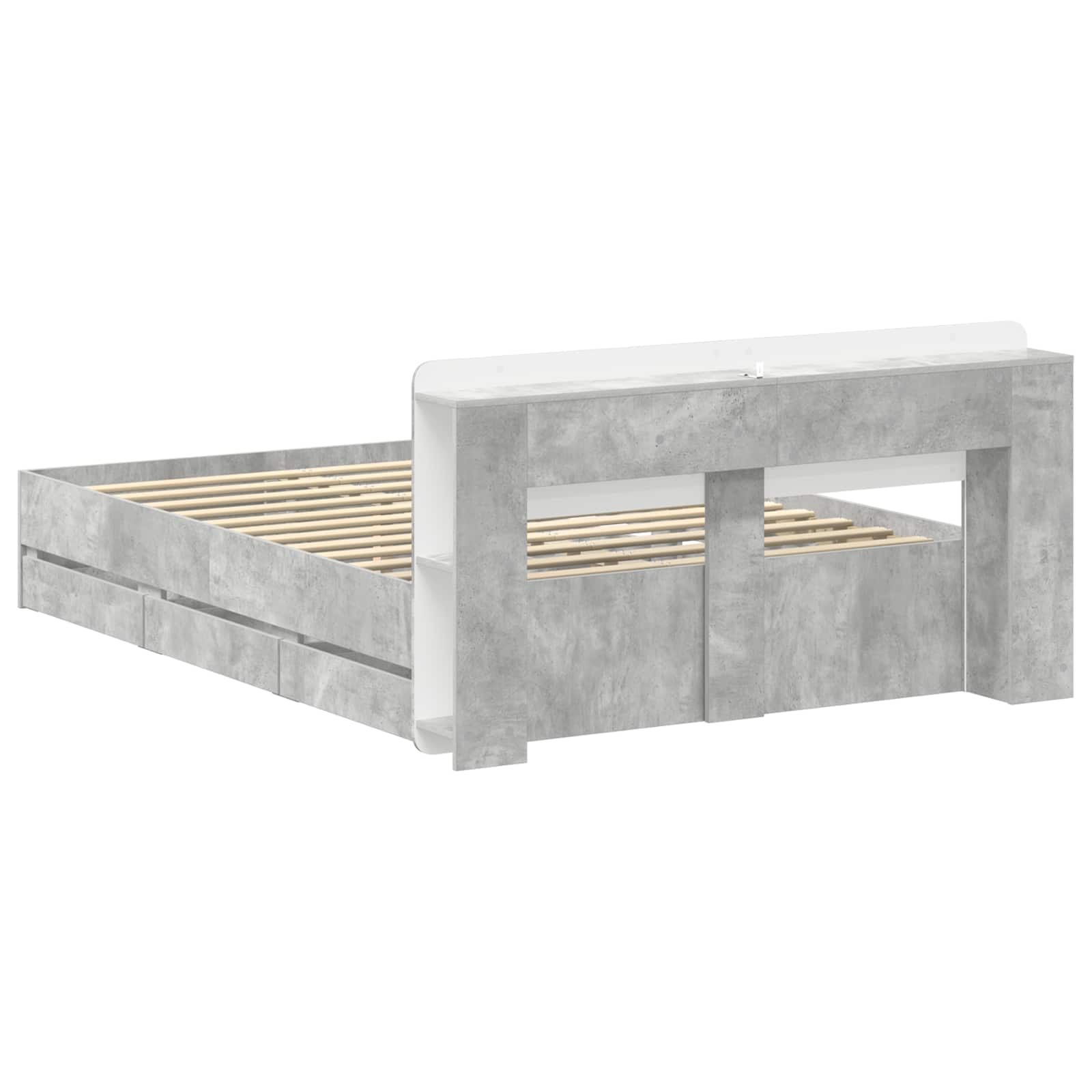 Cadre de lit avec rangement et tête de lit Gris béton - XIOS