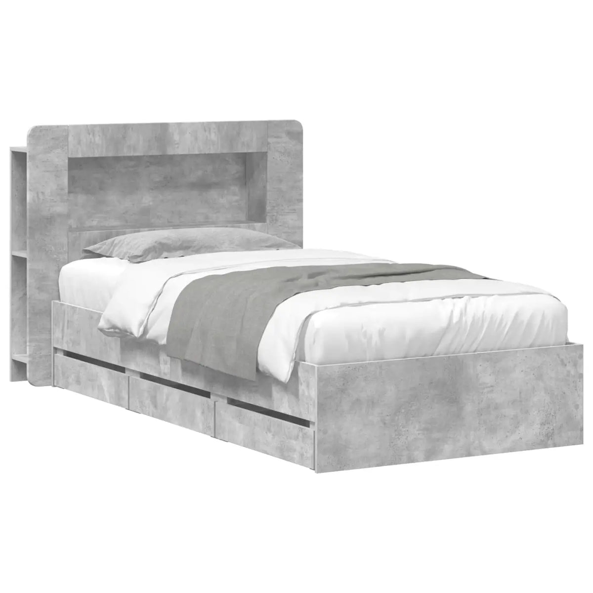 Cadre de lit avec rangement et tête de lit Gris béton - XIOS