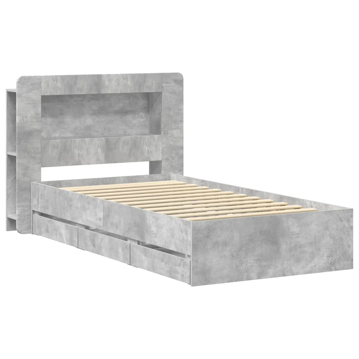 Cadre de lit avec rangement et tête de lit Gris béton - XIOS