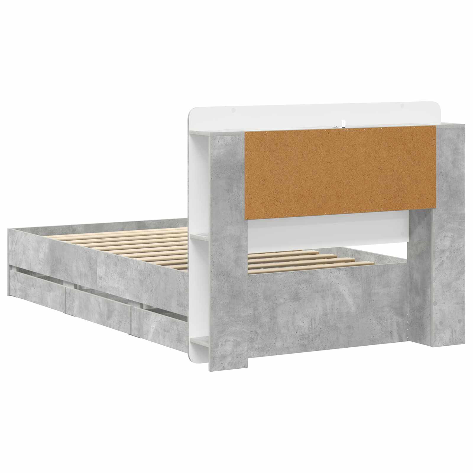 Cadre de lit avec rangement et tête de lit Gris béton