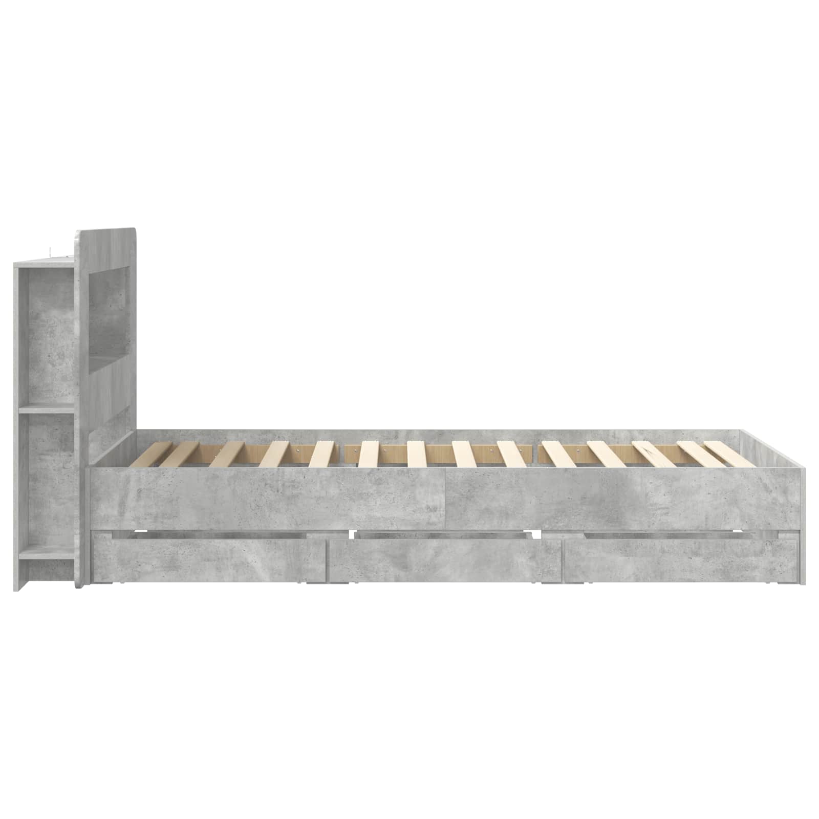 Cadre de lit avec rangement et tête de lit Gris béton