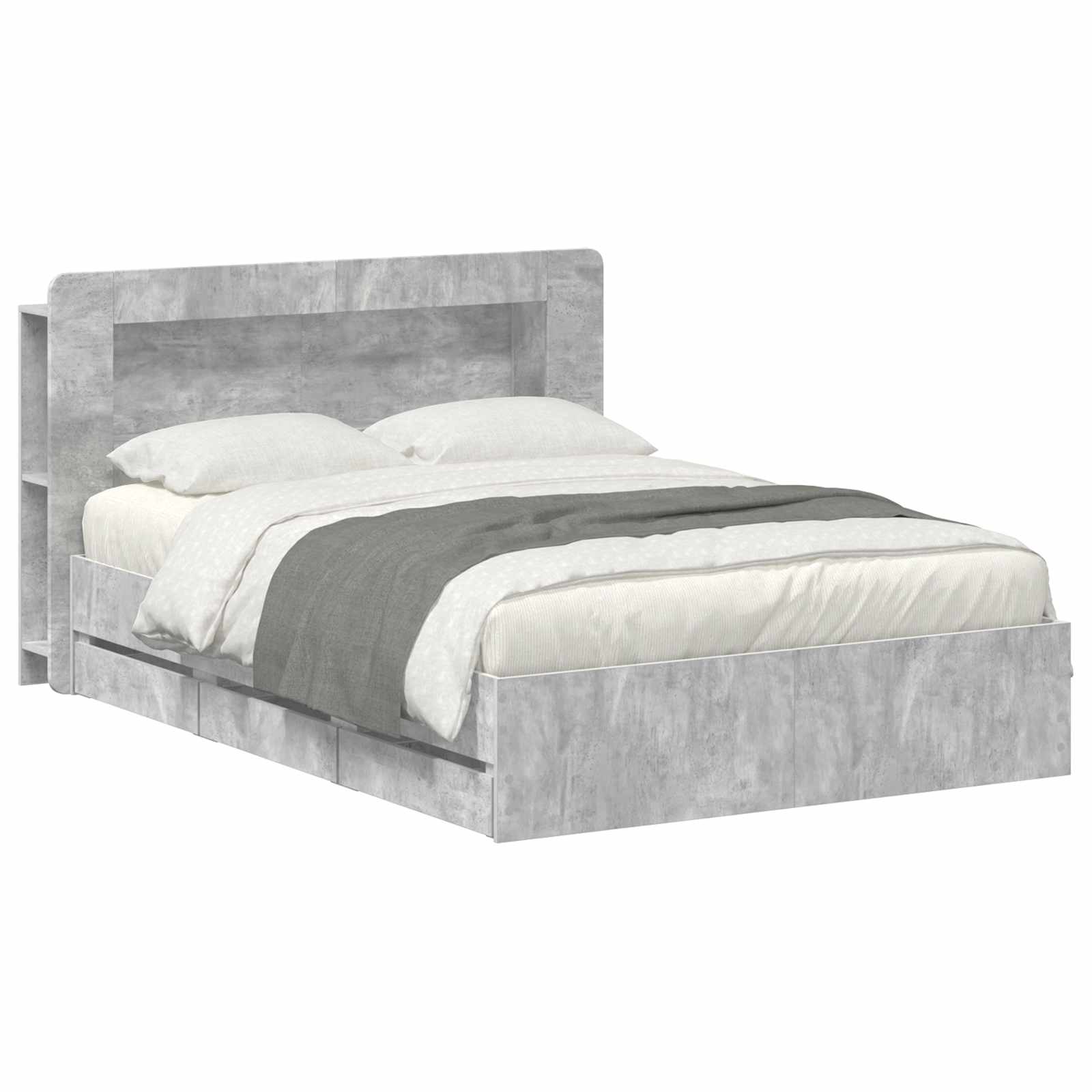 Cadre de lit avec rangement et tête de lit Gris béton - XIOS