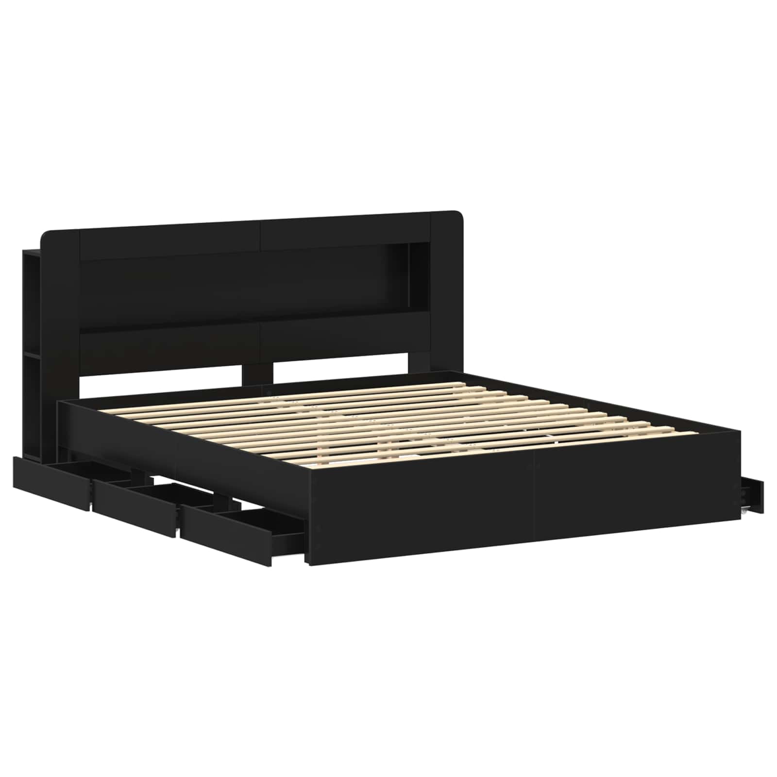 Cadre de lit avec rangement et tête de lit Noir 180 x 200 cm