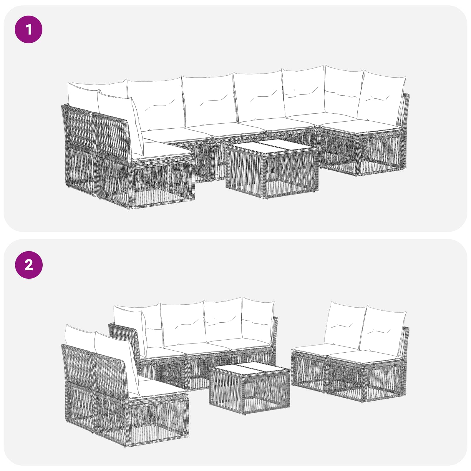 Ensemble de canapé de jardin 8 pcs Gris polyrotin - XIOS