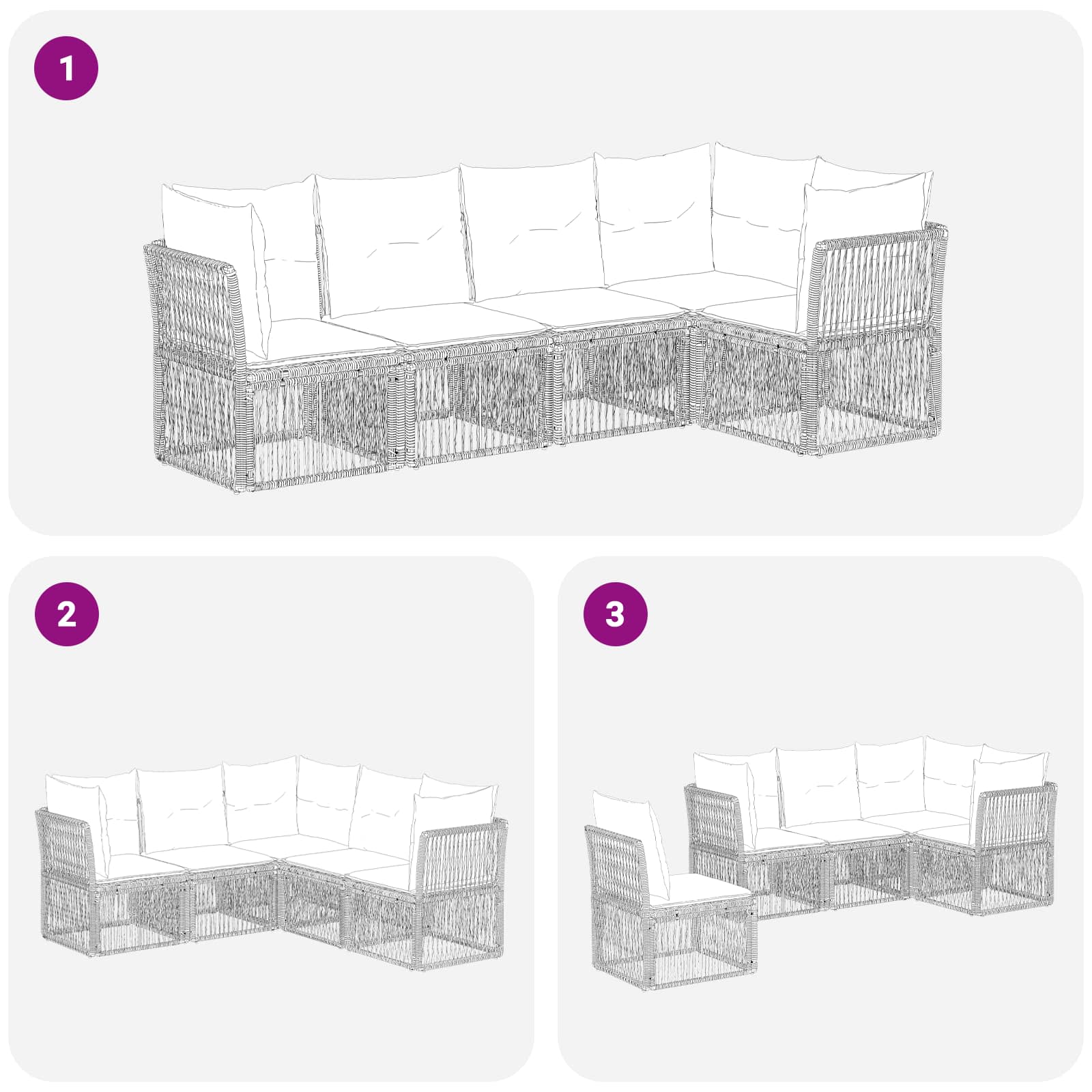 Ensemble de canapé de jardin 5 pcs Gris polyrotin - XIOS