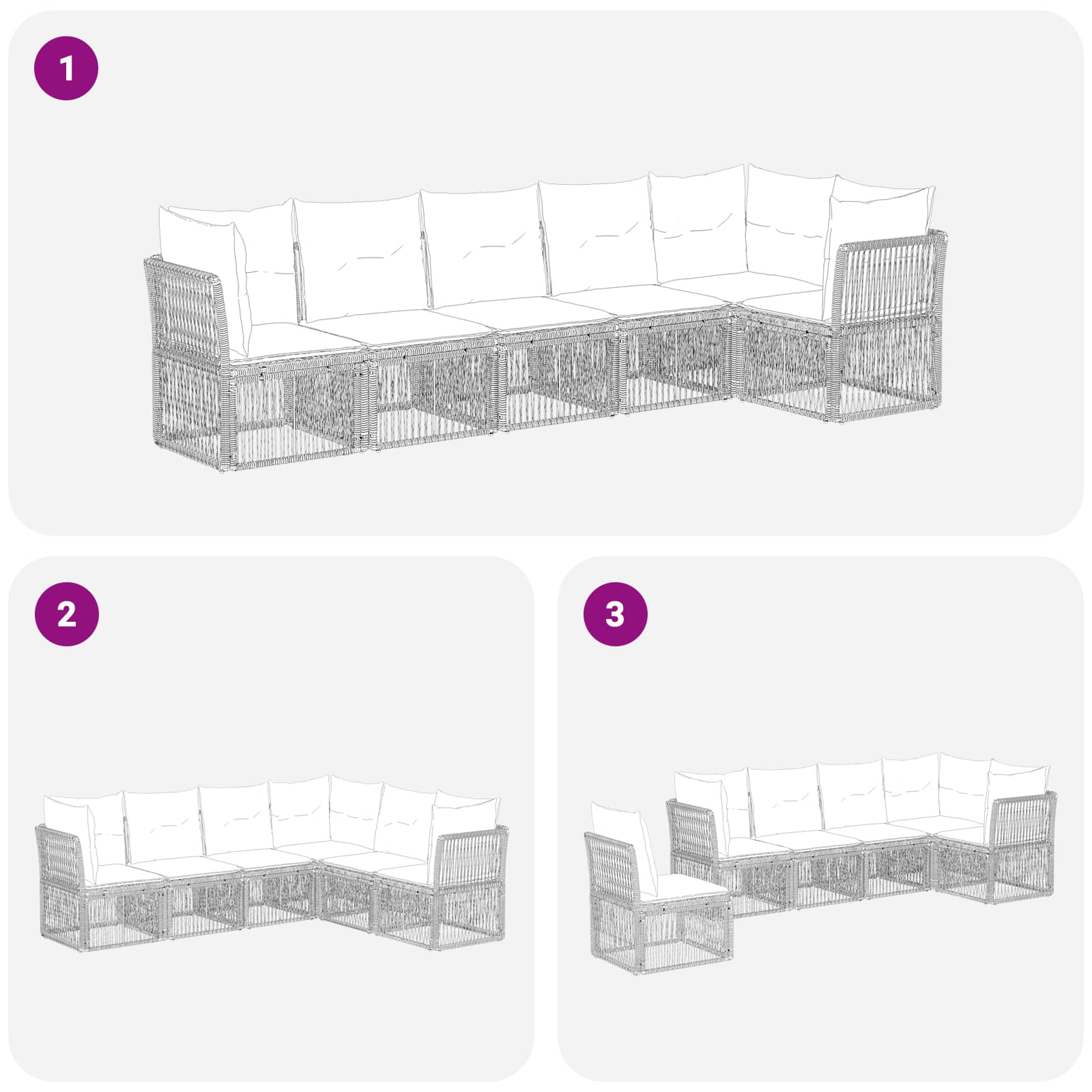 Ensemble de canapé de jardin 6 pcs Gris polyrotin - XIOS