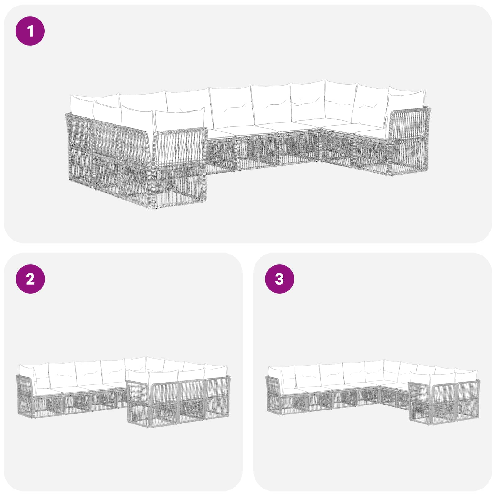 Ensemble de canapé de jardin 10 pcs Gris polyrotin - XIOS